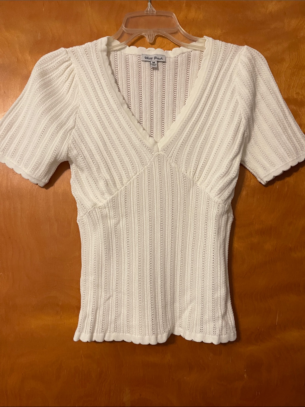 White Birch White Knit V-Neck Short Sleeve Top